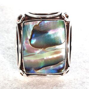 One of A Kind Vintage Hand Crafted Sterling Silver Abalone Paua Statement Ring